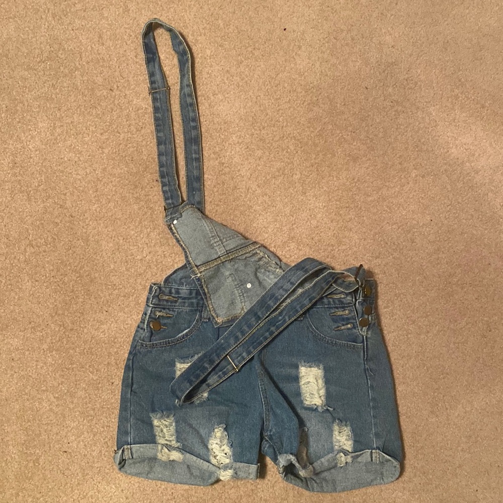 Denim overalls. Distressed. Only worn once.